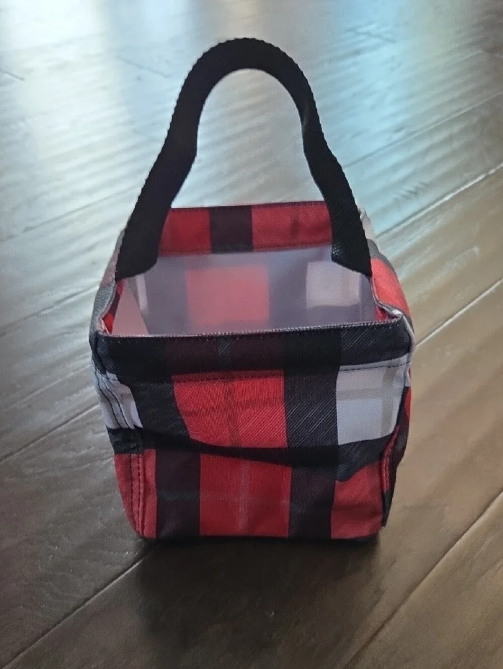 thirty-one Red Plaid Fabric Storage Bin with Mesh Front Pocket